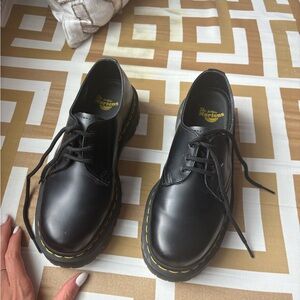 Dr. Martens Black Leather Oxfords with Yellow Stitching
